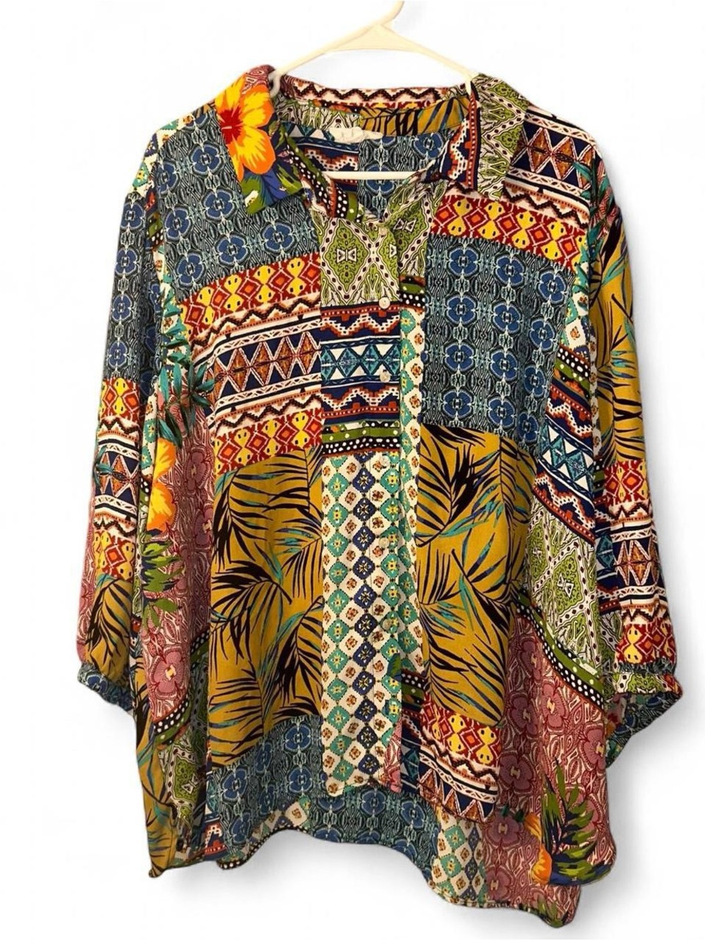 Cynthia Rowley Multicolor Patchwork Button-Up Tunic